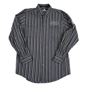 Harley-Davidson Motorcycles Mens Black & White Striped Button Down Shirt Medium
